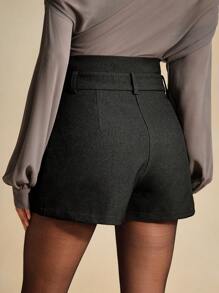 Anewsta French Elegant Style High Waist Wide Leg Casual Shorts For Women - Black - View 3