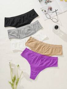 5pcs/Set Women's Solid Color Minimalist Standard Size Triangle Briefs, Casual Everyday Wear - Multicolor - View 4