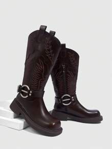 CUCCOO GRLICON 女士过膝靴，Y2K 风格，朋克摇滚，机车风，酷女孩，适合万圣节、圣诞节、派对场合 - 棕色 - 查看 9