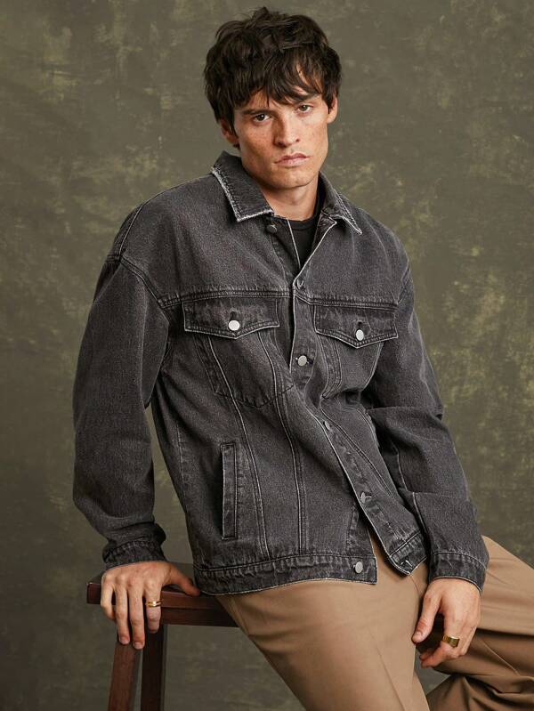 Chaqueta vaquera de conductor premium de 91% algodón para hombres