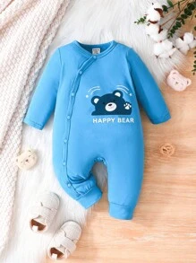 2 件套男婴冬季卡通印花前纽扣长袖睡衣连体衣 - 彩色 - 查看 8