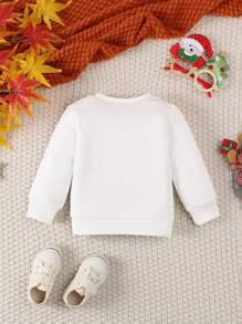 女婴可爱印花圆领卫衣，亲子装（4 件套单独出售），圣诞节礼物 - 白色 - 查看 2