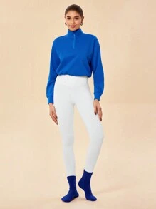Lifespree Women's Solid Color Zip Front Long Sleeve Minimalist Sweatshirt, Casual For Daily Wear