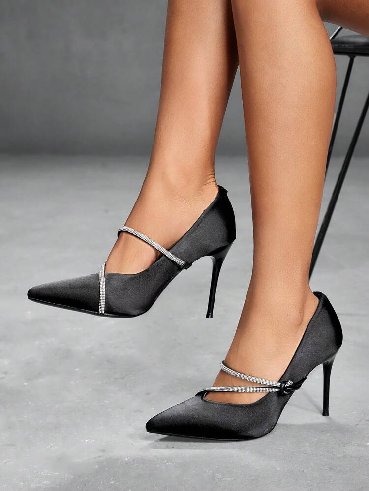 CUCCOO SZL Pointed Toe High Heel Women Shoes, Fashion Rhinestone Decor Pointy Toe Pumps