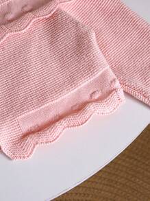 SHEIN 女宝宝时尚简约可爱荷叶边开衫毛衣，适合居家、外出和聚会 - 粉色 - 查看 4