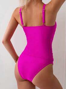 SHEIN Swim Summer Beach Solid Color Ruffle Swimwear Set