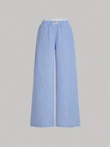 SHEIN MOD Women's Casual Color Block Striped Wide Leg Long Pants