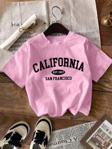 SHEIN EZwear Áo thun ngắn tay cổ tròn in họa tiết tiếng Anh Mỹ cổ điển tối giản 3 món/bộ, mùa hè - Nhiều màu - Xem 4