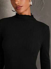 SHEIN BAE 1 件女士纯色立领长袖修身优雅连衣裙