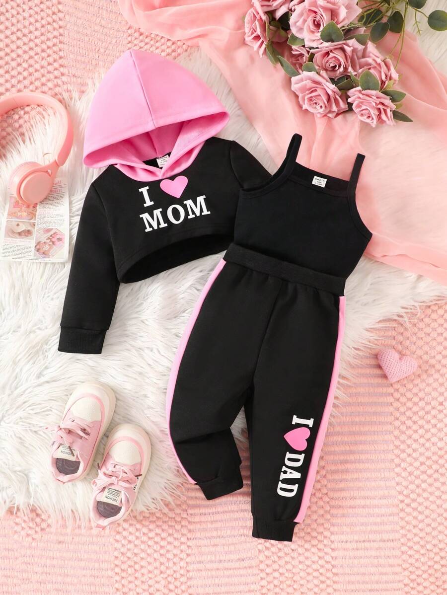 3pcs Infant Girl's Printed Set, Autumn & Winter - Black - View 1