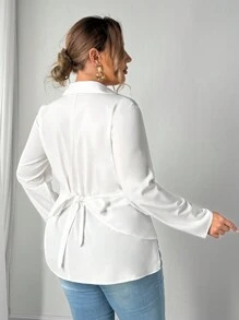 SHEIN Unity Large Floral Print Casual Long Sleeve Collared Shirt - White - View 2