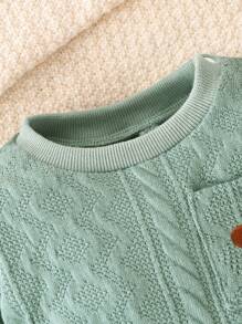 SHEIN Baby Boy Casual Cute Embroidered Cartoon Bear Pattern Textured Jumpsuit, Spring & Autumn - Green - View 4