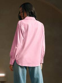 Anewsta 女士休闲办公室水钻装饰长袖衬衫、长袖上衣 - 粉色 - 查看 6