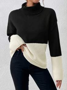 Chiquease 1 Stück Damen Farbblock Stehkragen Lässig Pullover