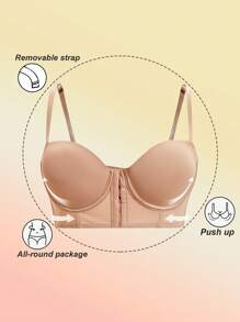 1pc Comfortable Front Button-Up Liftup Bra, Underwire Supports & Lifts, Adjusting Size
