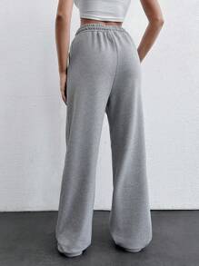 SHEIN Tall Women Casual Sports Solid Color Drawstring Waist Slant Pockets Loose Sweatpants, Autumn - Light Grey - View 2