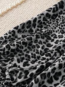 SHEIN LUNE 大码春秋季休闲豹纹连衣裙冬装 - 灰色 - 查看 4