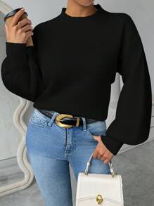 Chiquease Áo len nữ cổ đứng, vai rớt, tay dài, dáng rộng, chất liệu dệt kim, thích hợp cho mùa thu/đông. - màu đen - Xem 7