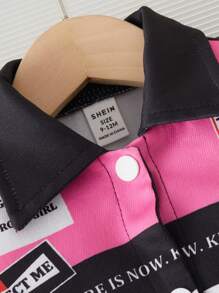 2 件装女婴时尚长袖夹克和裙子套装，适合派对和郊游，秋季，字母印花 - 彩色 - 查看 3