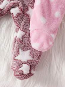 2pcs Baby Girl Star & Dot Pattern Fleece Warm Romper Set, Autumn/Winter - Multicolor - View 3