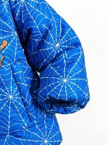 SHEIN Young Boys Classic Versatile Casual Cool Hooded Warm Spider Web Superhero Full Print Thick Padded Winter Snow Parka, Autumn/Winter - Blue - View 3