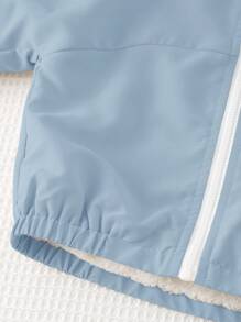 Cozy Pixies 男婴撞色带休闲连帽夹克 - 藍白色 - 查看 5