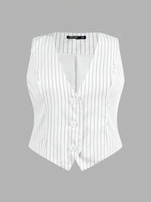 SHEIN EZwear Women's Striped Woven Vest - White - View 1