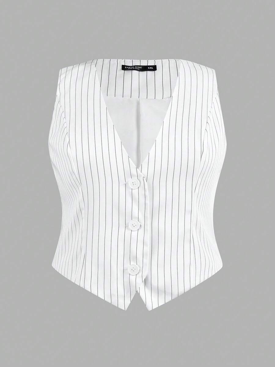 SHEIN EZwear Women's Striped Woven Vest - White - View 1