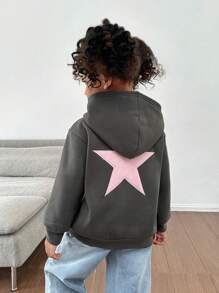 SHEIN Ubrania dla mamy i mnie, luźna bluza z nadrukiem w różowe gwiazdki dla młodej dziewczyny, zimowa odzież dla dziewcząt, jesienne ubrania dla dziewcząt, rozmiar S dla dzieci, idealna do sportu, idealna na co dzień i do szkoły na jesień i zimę, jesień i zima - Ciemnoszary - Zobacz 9