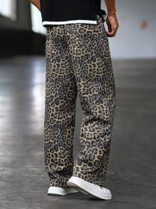 Manfinity Hypemode 男士豹纹口袋休闲裤，简约设计，适合日常穿着