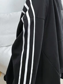 SHEIN EZwear Áo khoác hoodie đen chắp vá tay áo cỡ lớn cho nữ - màu đen - Xem 8