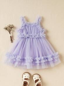 Souflis Souflis 女嬰荷葉邊網紗覆蓋連衣裙 - 紫色 - 查看 2