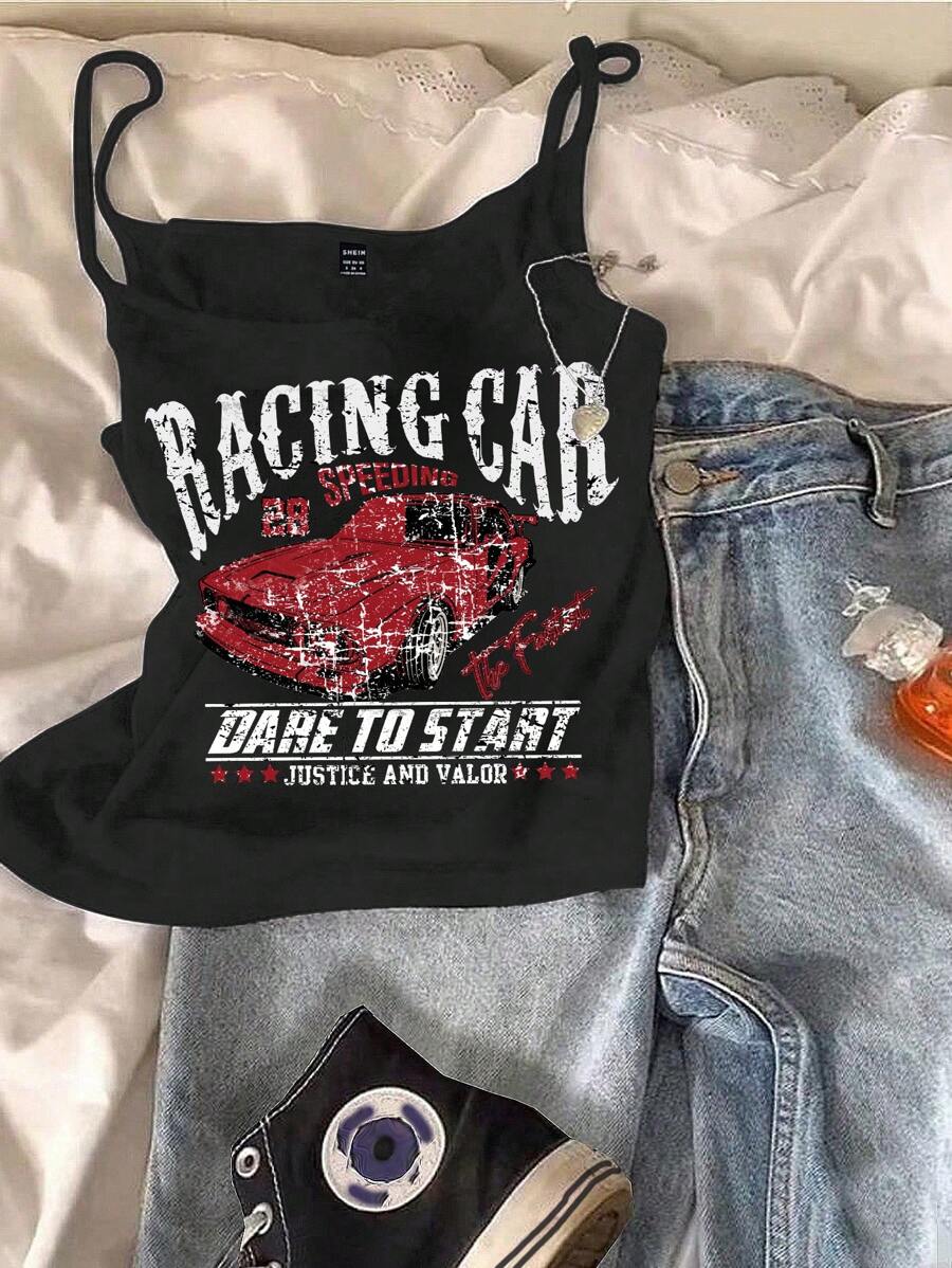Attitoon 女士休闲复古汽车图案性感吊带背心，适合夏季