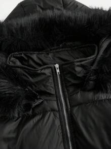 SHEIN Essnce 女士冬季休闲纯色毛领连帽羽绒夹克