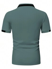 Manfinity Homme 男士夏季休闲拼色纽扣半开领短袖 Polo 衫 - 綠色 - 查看 2