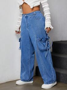 SHEIN ICON Plus Size Women Cargo Pocket Straight Leg Casual Jeans