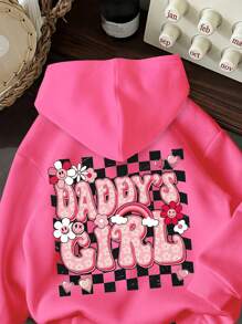 SHEIN 年轻女孩休闲简约日常舒适针织宽松连帽长袖厚连帽衫运动衫，适合秋冬季，圣诞节 - 玫紅色 - 查看 4