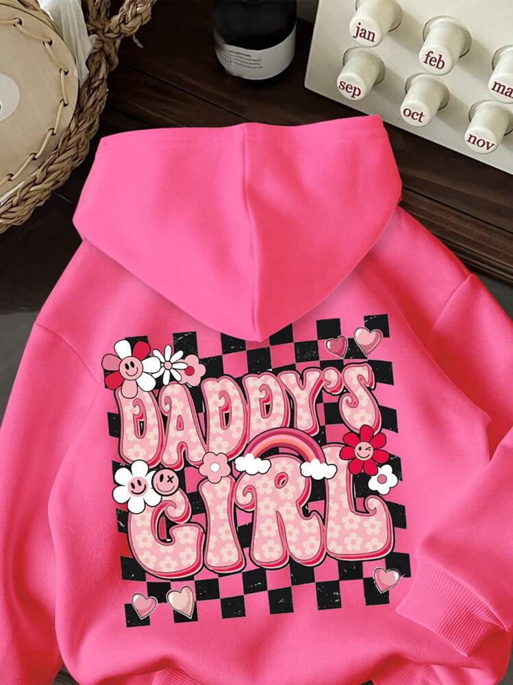 SHEIN 女童休闲简约日常舒适针织宽松连帽长袖加厚卫衣，适合秋冬季节和圣诞节穿着。 - 玫紅色 - 查看 3