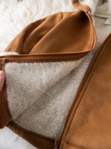 SHEIN 男婴可爱熊设计保暖内衬连帽夹克，卡其色，适合秋冬季，适合圣诞节 - 彩色 - 查看 8