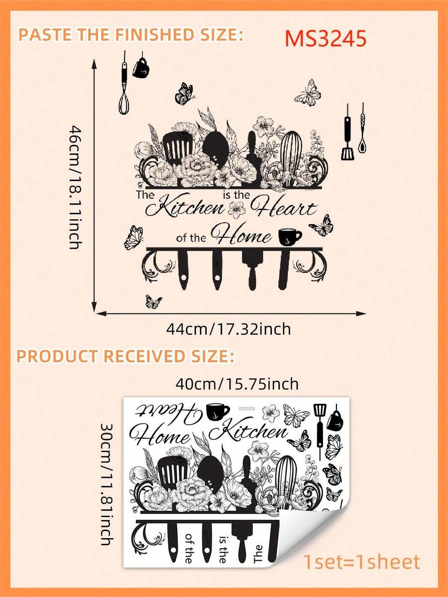 1pc New Creative Kitchen Utensils Sticker, Removable Wall Sticker For