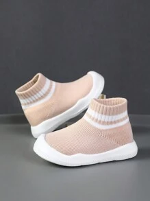 1 par de meias listradas da moda para bebês, sapatos confortáveis para caminhada sem cadarço - Rosa - Ver 3