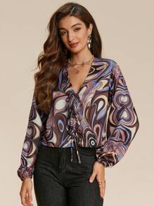 Chiquease Áo cánh rộng tay lỡ in họa tiết đầy đủ cho nữ, thời trang, mùa thu - Nhiều màu - Xem 1