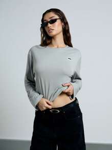 AiiRZ Oversize Long Sleeve Back Graphic Print T-Shirt - Grey - View 1