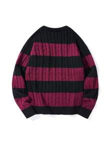 Manfinity Sporsity Maglione girocollo a maniche lunghe con righe a contrasto e ricamo a lettera per uomo