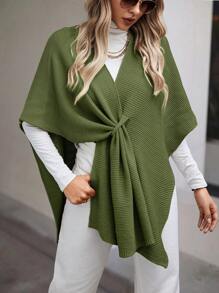 SHEIN LUNE Áo cánh dơi trơn cho nữ, mặc hàng ngày - xanh quân đội - Xem 5