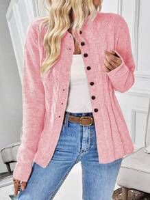 Women's Front Button Long Sleeve Casual Blouse, Everyday Wear - Pink - View 5