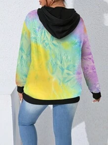 SHEIN LUNE Plus Size Women Tie Dye Printed Colorblock Drop Shoulder Drawstring Sweatshirt, Casual Style For Spring/Autumn Pullover Fall Sweatshirt - Multicolor - View 2