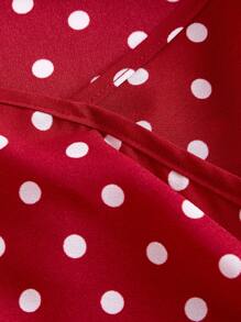 SHEIN MOD Plus Size Vintage Red Polka Dot Crossover Back Tie Bow Lantern Sleeve Blouse