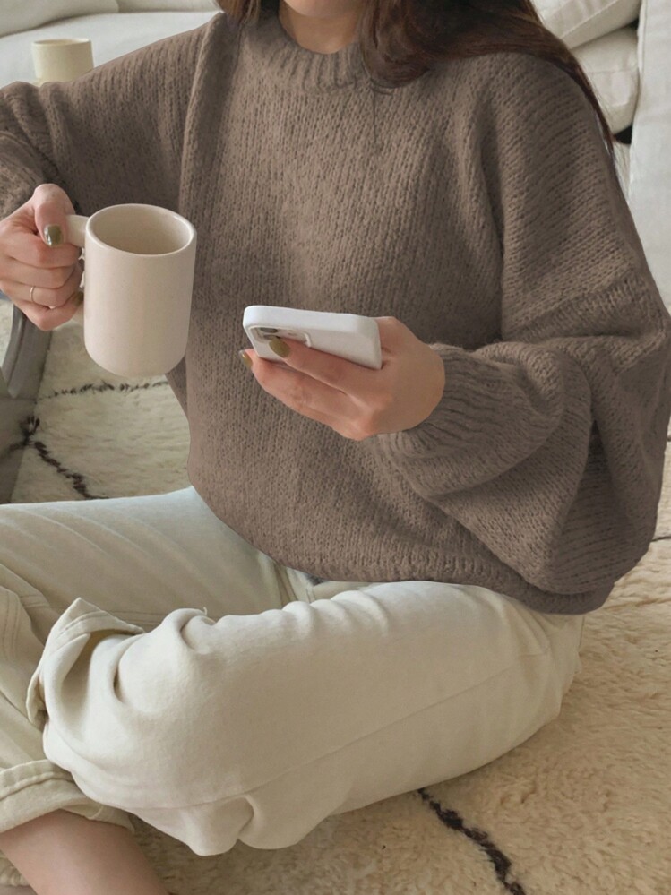 DAZY Women Casual Solid Color Drop Shoulder Loose Ribbed Knit Pullover Sweater,Fall Clothes