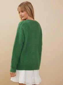 WESTFADE Brushed Boyfriend Cardigan Sweater - Green - View 4
